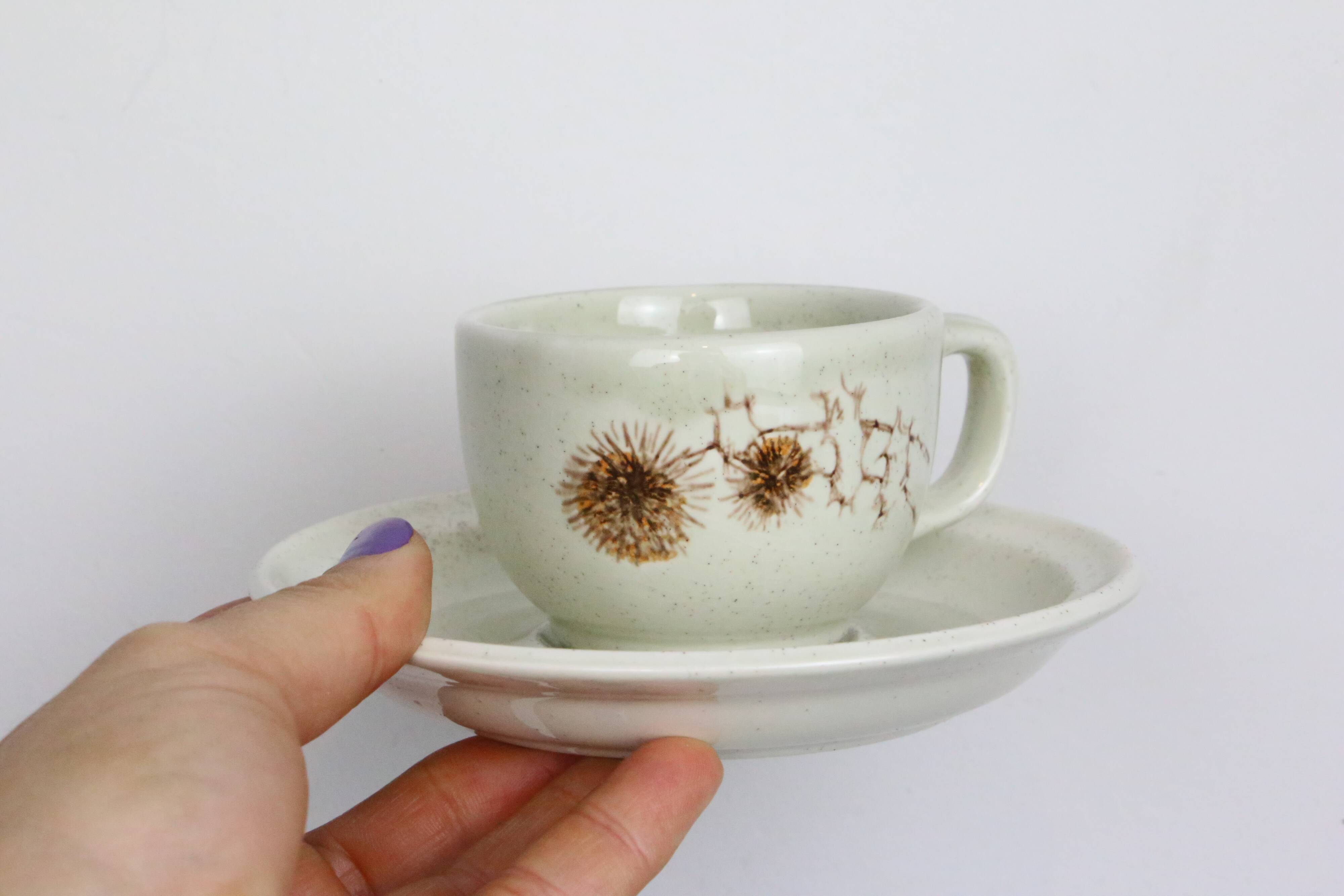 Set of 4 cups and saucers, Sarreguemines, Chardon model, vintage French