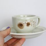 Set of 4 cups and saucers, Sarreguemines, Chardon model, vintage French