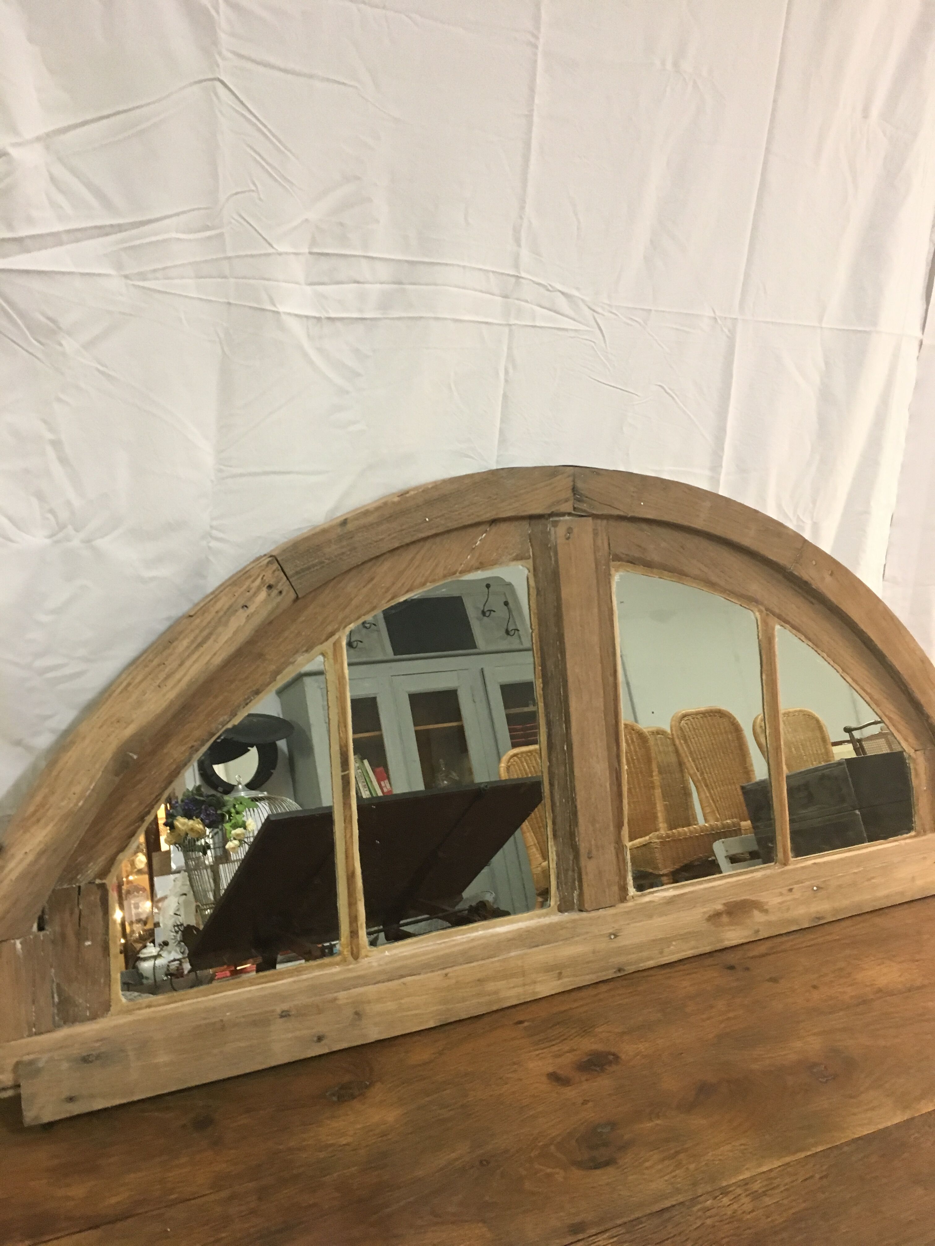 Former raw oak transom mirror 134x61cm