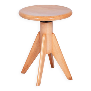 Tabouret de piano de milieu de siècle en hêtre, tchèque, années 1940.
