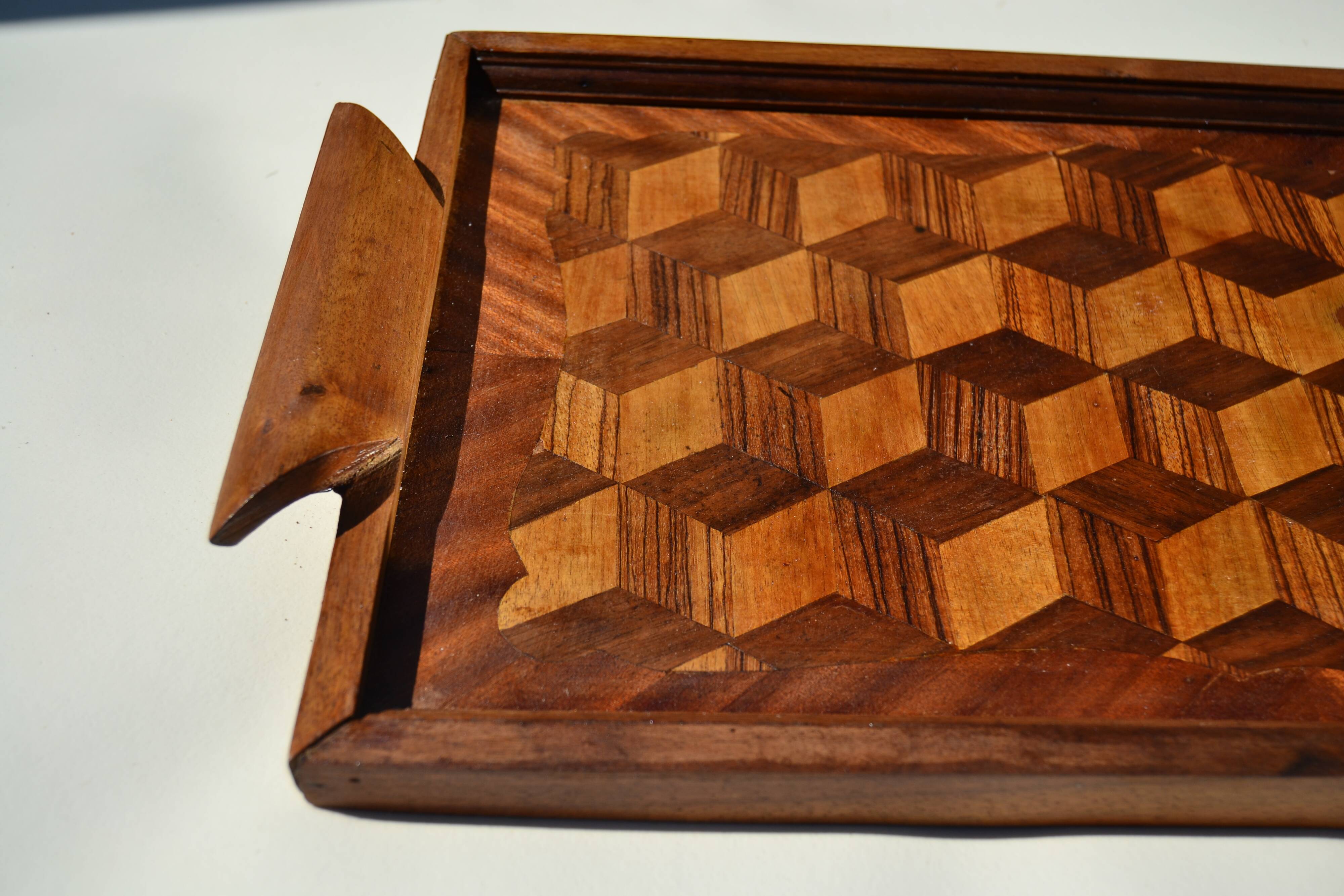 Old marquetry wooden tray