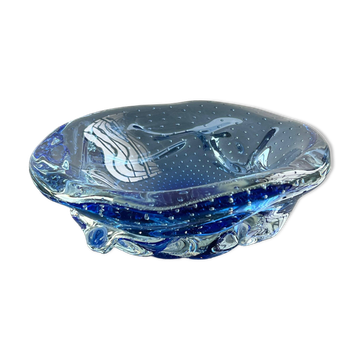 Decorative Bowl in Blue "Bullicante" Murano Glass, Vintage Collectible