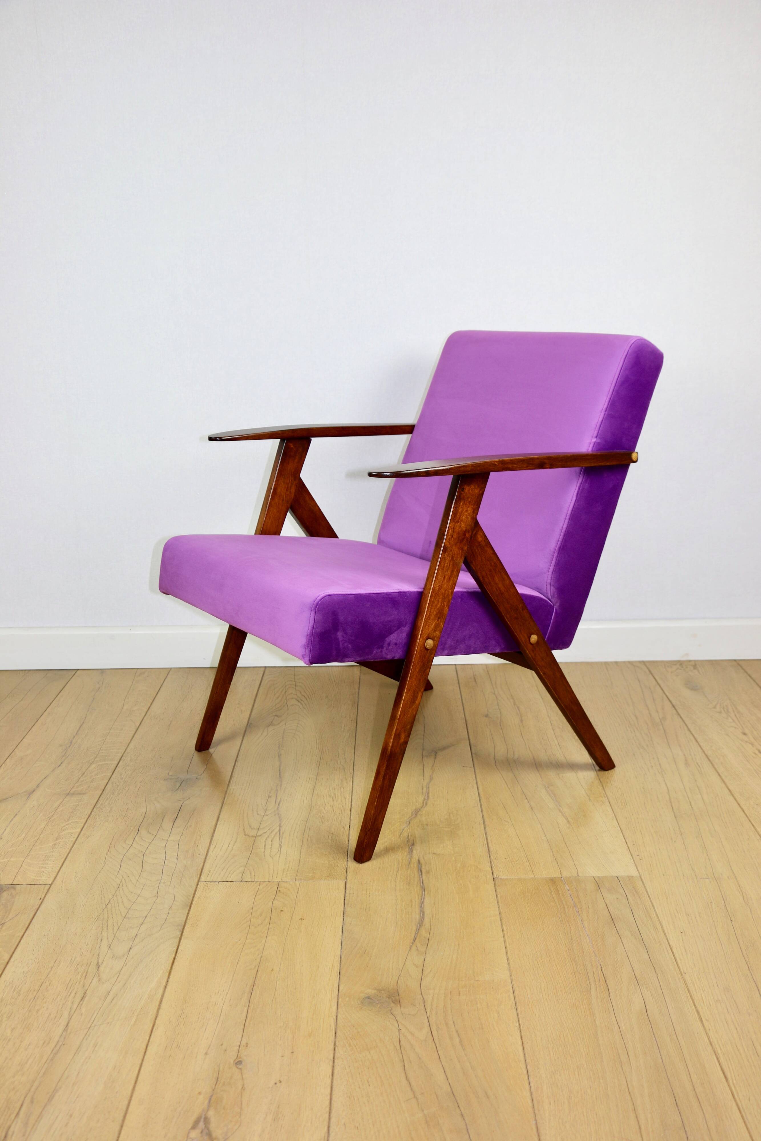 Vintage armchair like VAR purple velvet - 2 pieces available