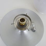 Brushed metal bedside lamp and white opaline globe, year 70