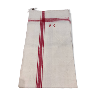 Vintage French tea towel with red lines