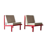 Paire de chauffeuses scandinaves vintage rouge et écru