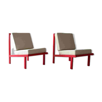 Pair of Vintage Scandinavian Lounge Chairs, Cherry Red