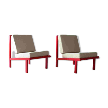 Pair of Vintage Scandinavian Lounge Chairs, Cherry Red