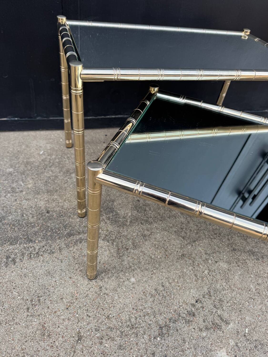 Tables gigognes métal doré bambou miroir années 70