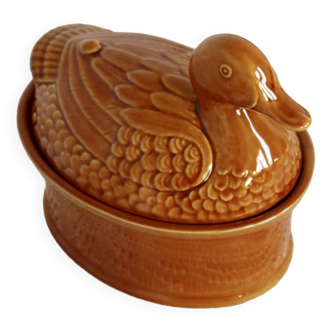 Large vintage ocher ceramic duck terrine