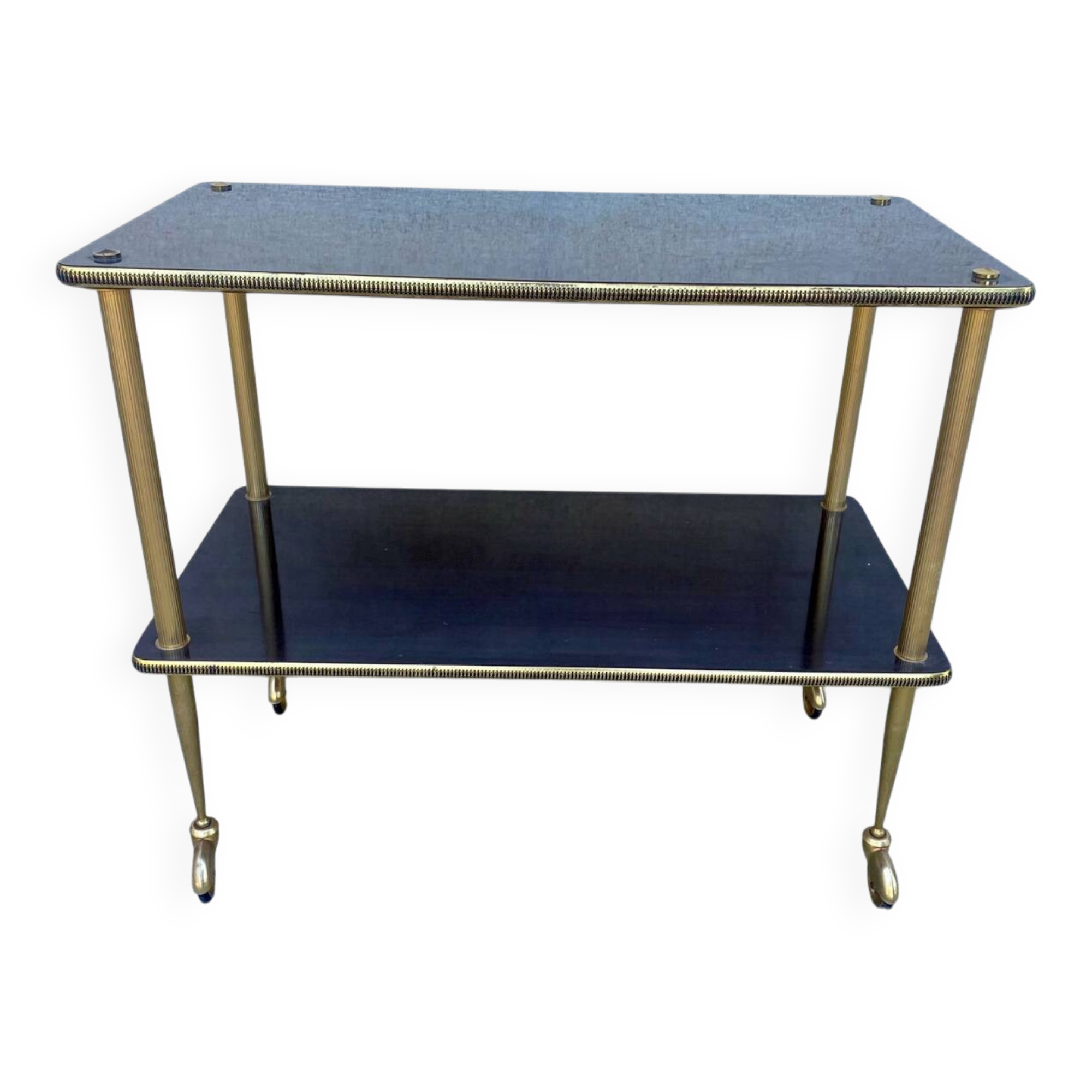 Vintage 60s brass side table on wheels