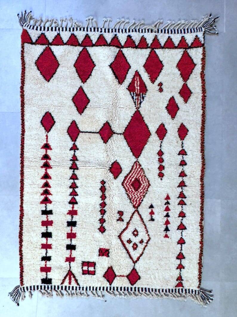 Tapis en laine rouge et blanc 250cmx150cm