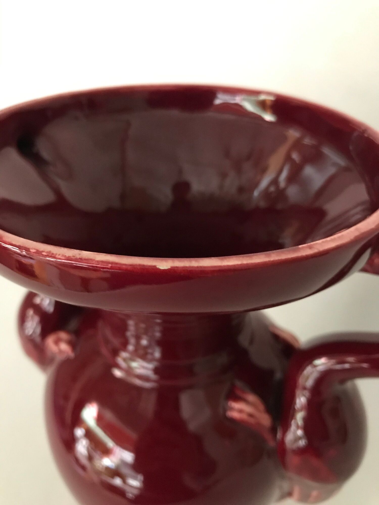 Red baluster vase with pink flamingo handles, signed Ray Camart, Antibes, circa 1960