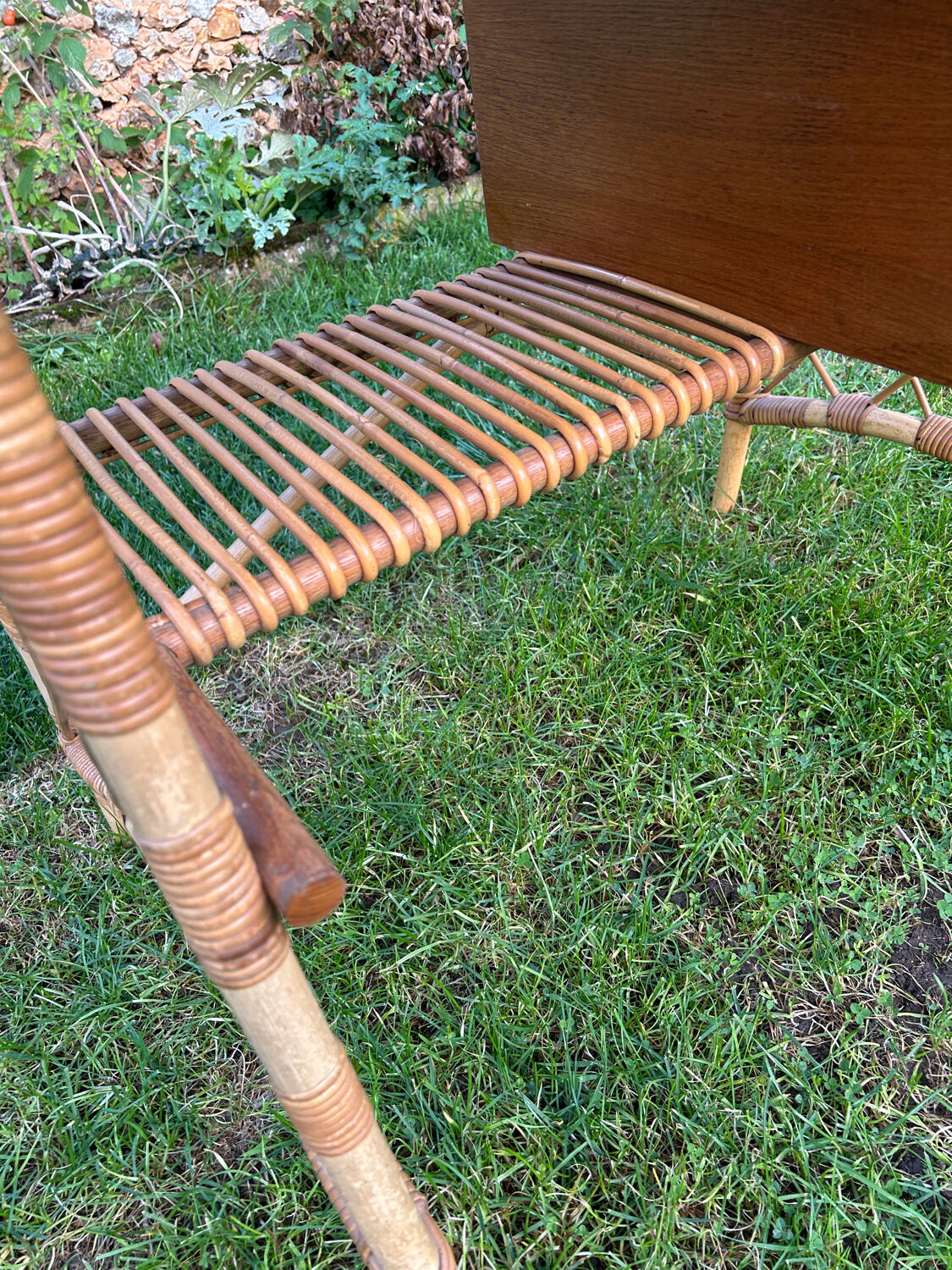 Vintage 1960 rattan desk by Louis Sognot