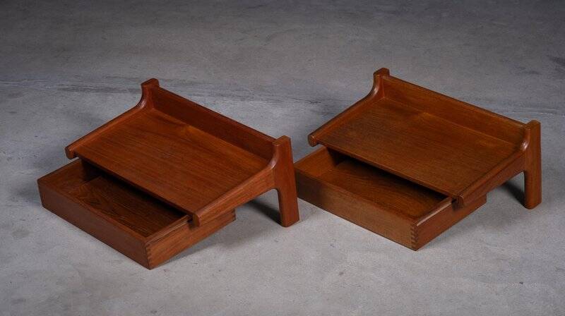 Wall-Mounted Teak Bedside Tables attributed to Børge Mogensen, 1950s, Set of 2