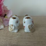 Old vintage hand painted ceramic owl salt and pepper shakers