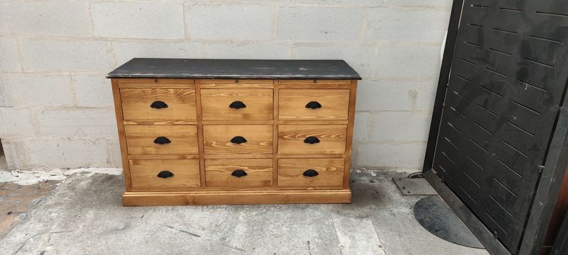 Furniture with drawers waxed pine above black top three tablets furniture of trade