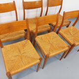 Set of 6 vintage teak Danish rope chairs Gessef Consorzio Sedie Friuli
