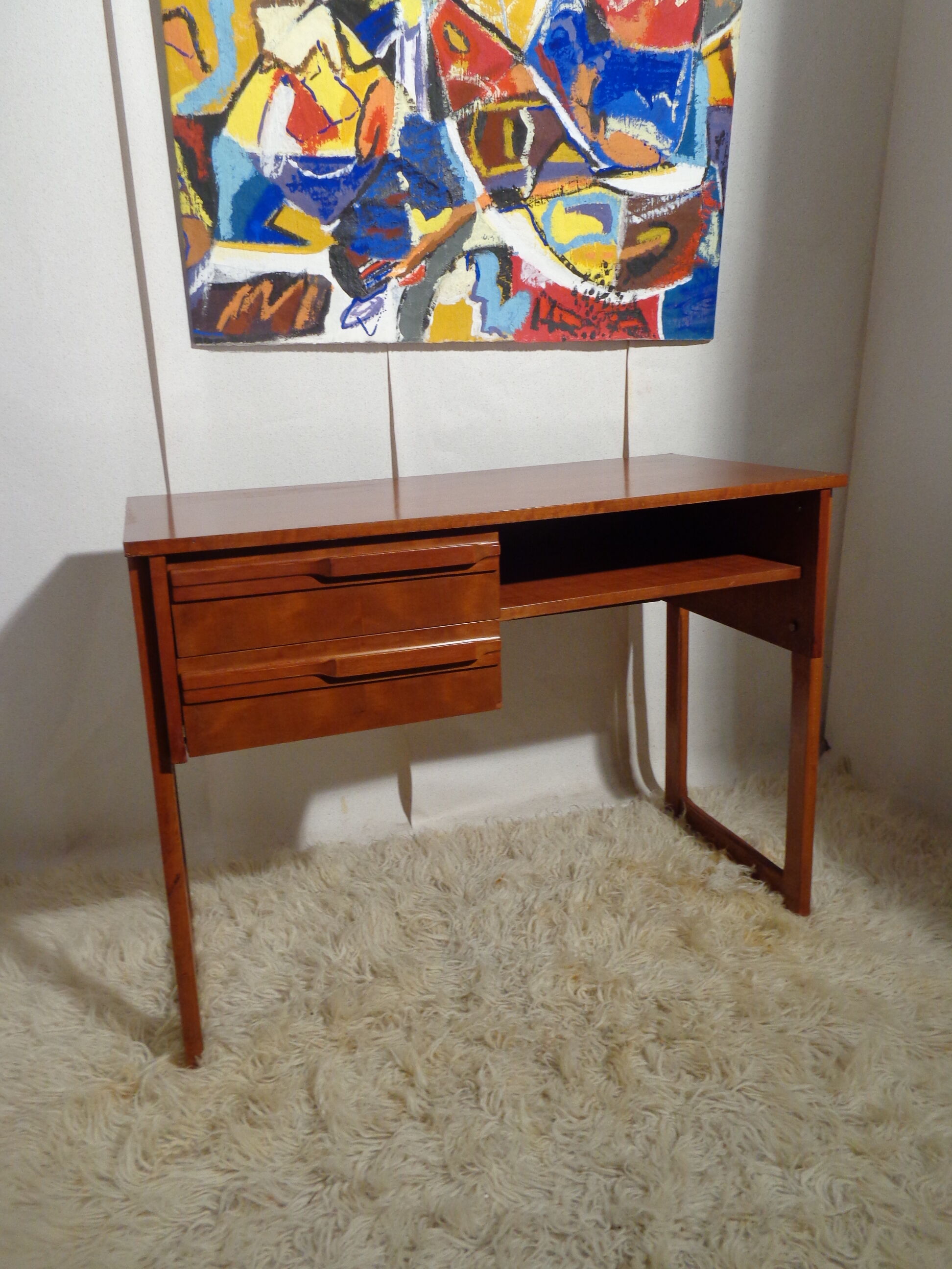 Bureau vintage des années 50 pied traineau teck