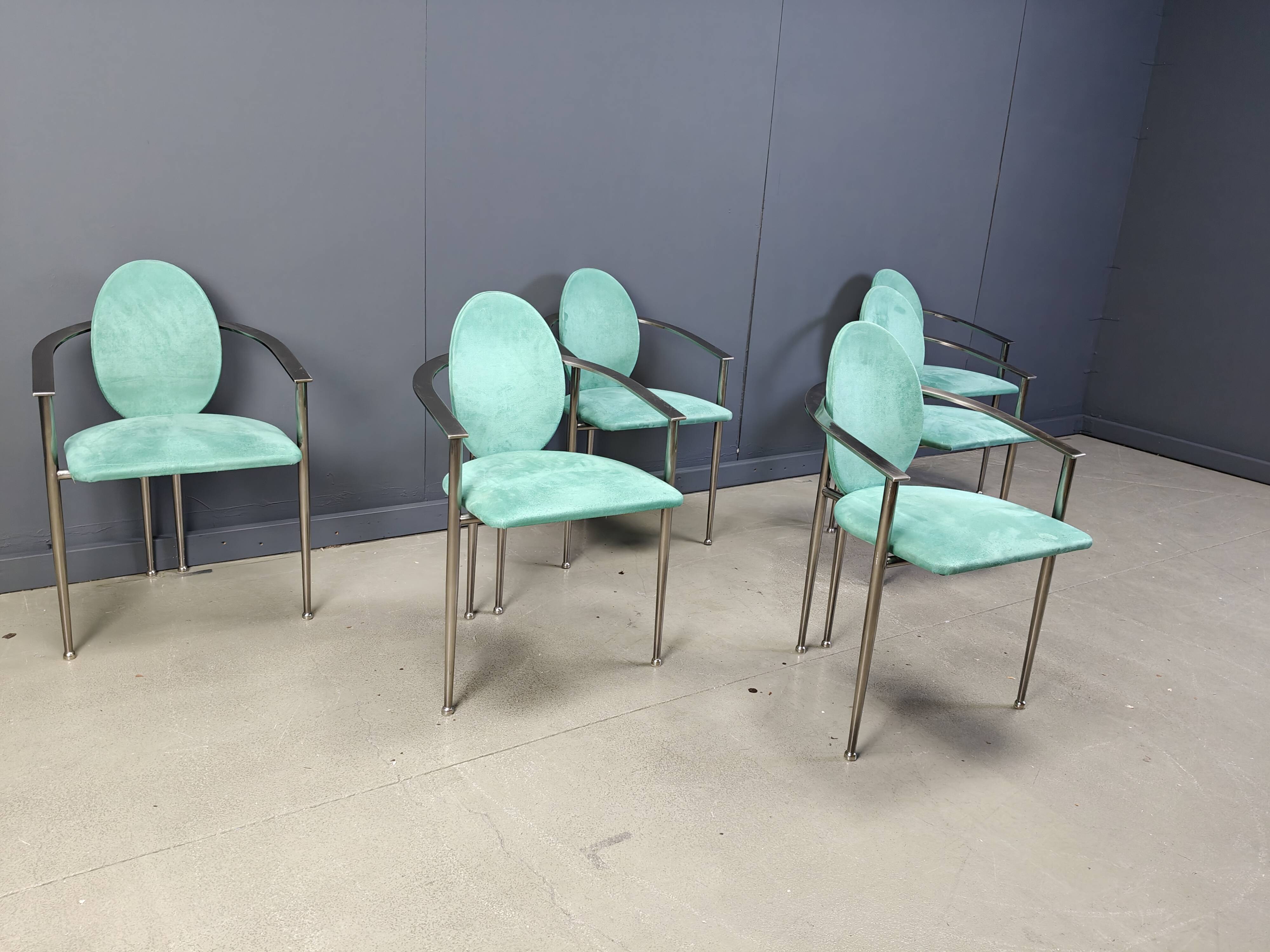 Vintage dining chairs by Belgo chrom, set of 6 - 1980s