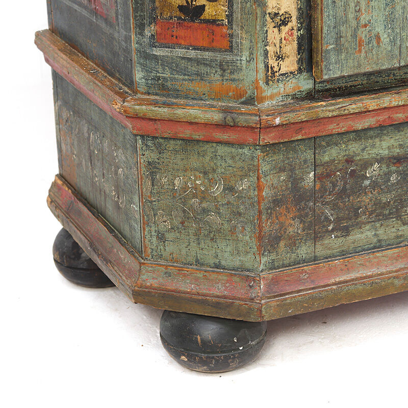 Antique Rustic Farmhouse Folk Art Painted Bridal Cabinet 1842