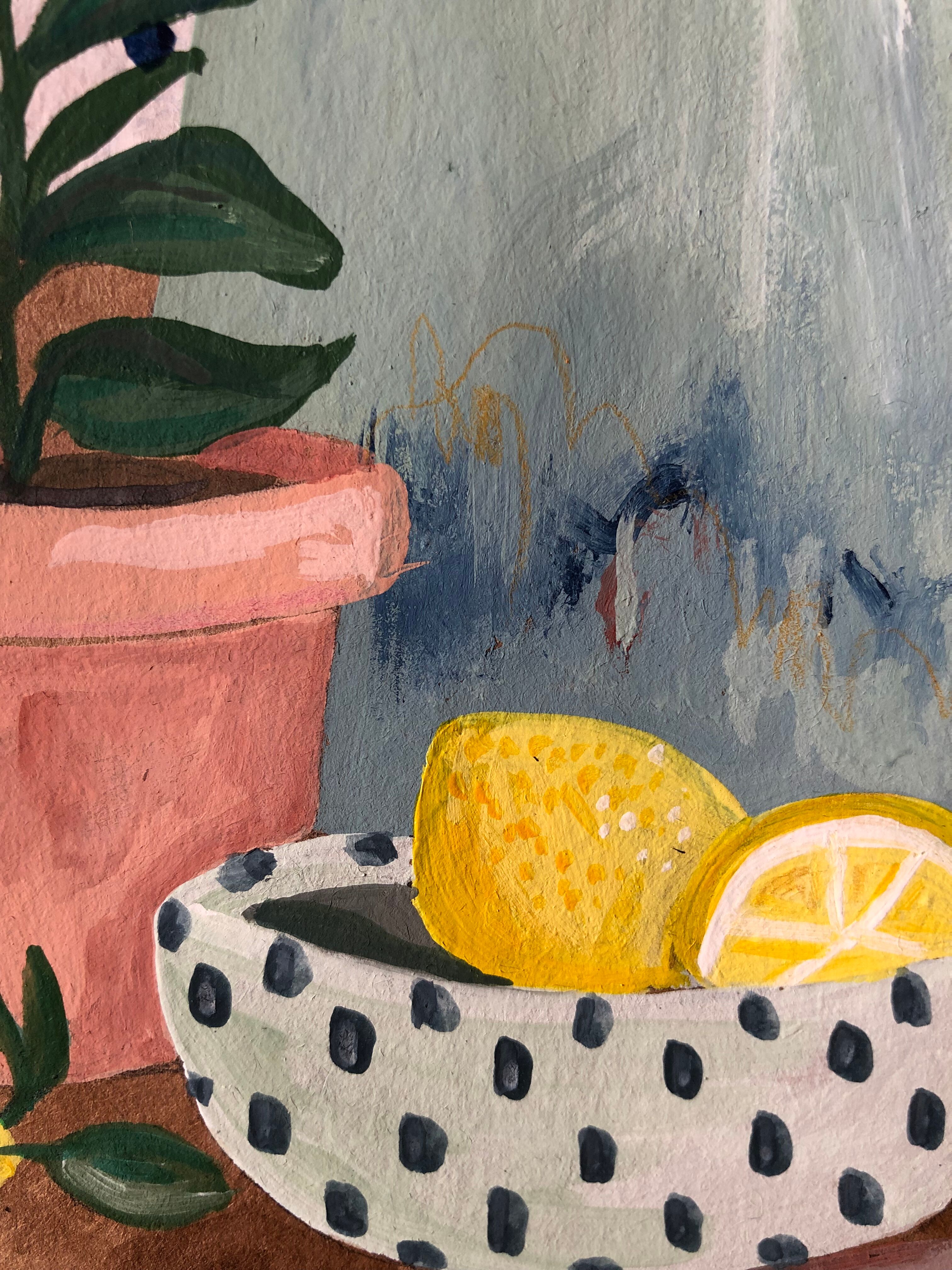 Original illustration A4 Blue and lemon carafe by Coeur de voyou