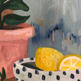 Original illustration A4 Blue and lemon carafe by Coeur de voyou