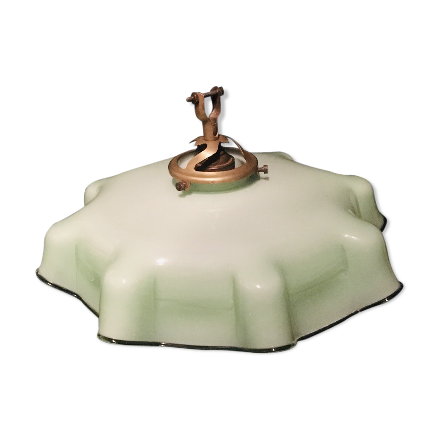 Mint green opaline hanging and brass socket
