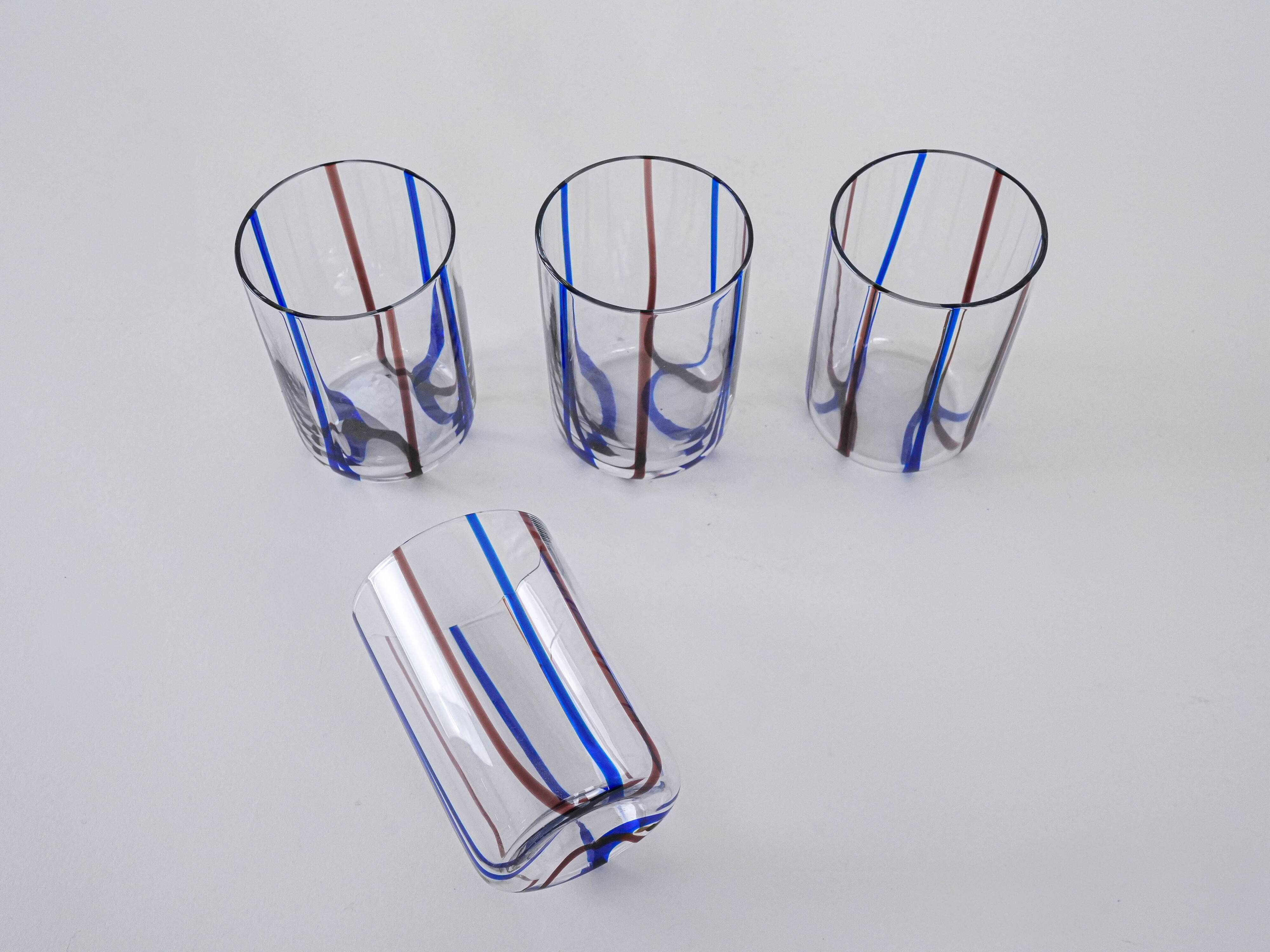 Set of four glasses, Italian design, 1970s, made in Italy
