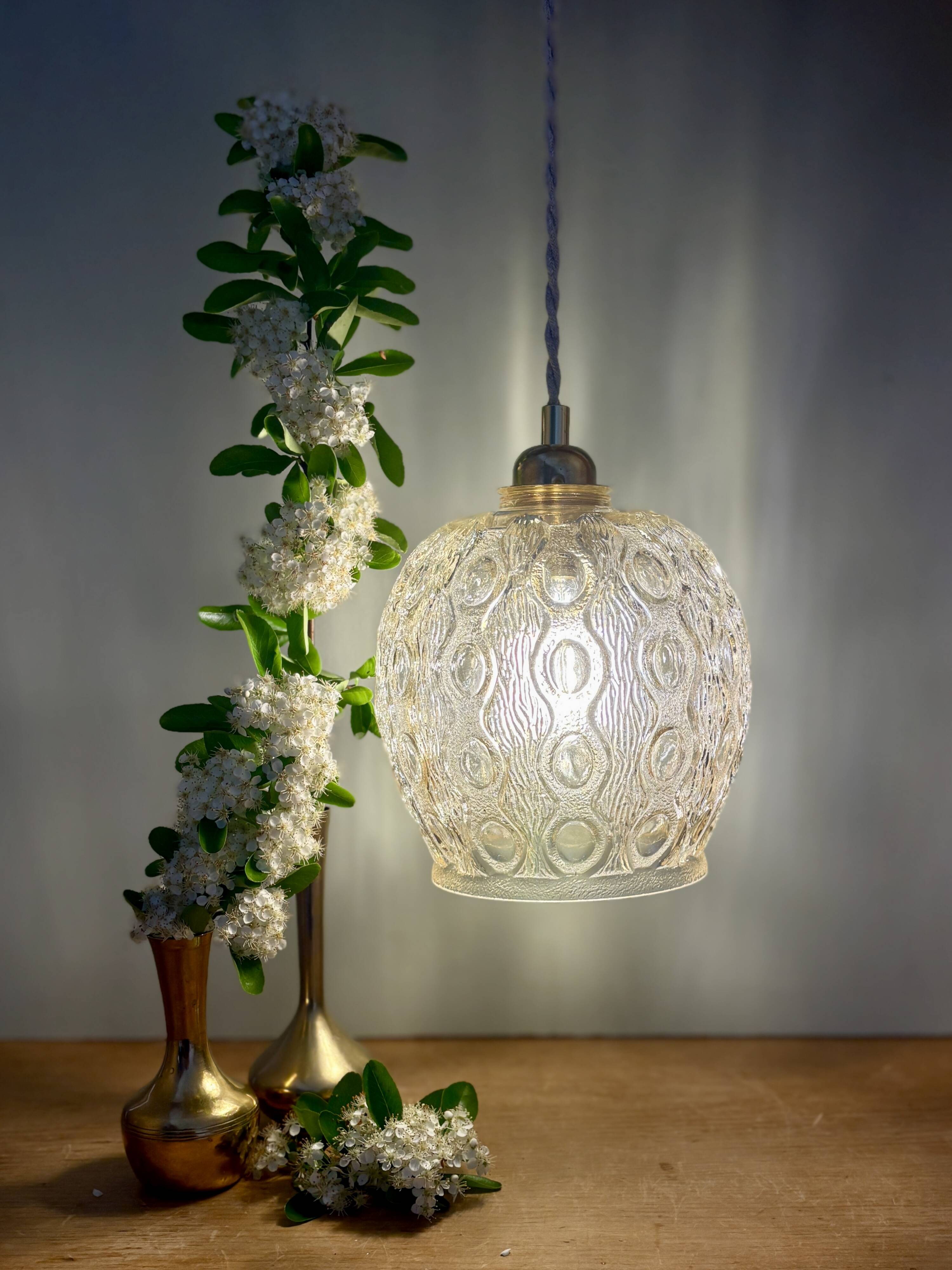 Vintage amber glass globe pendant light