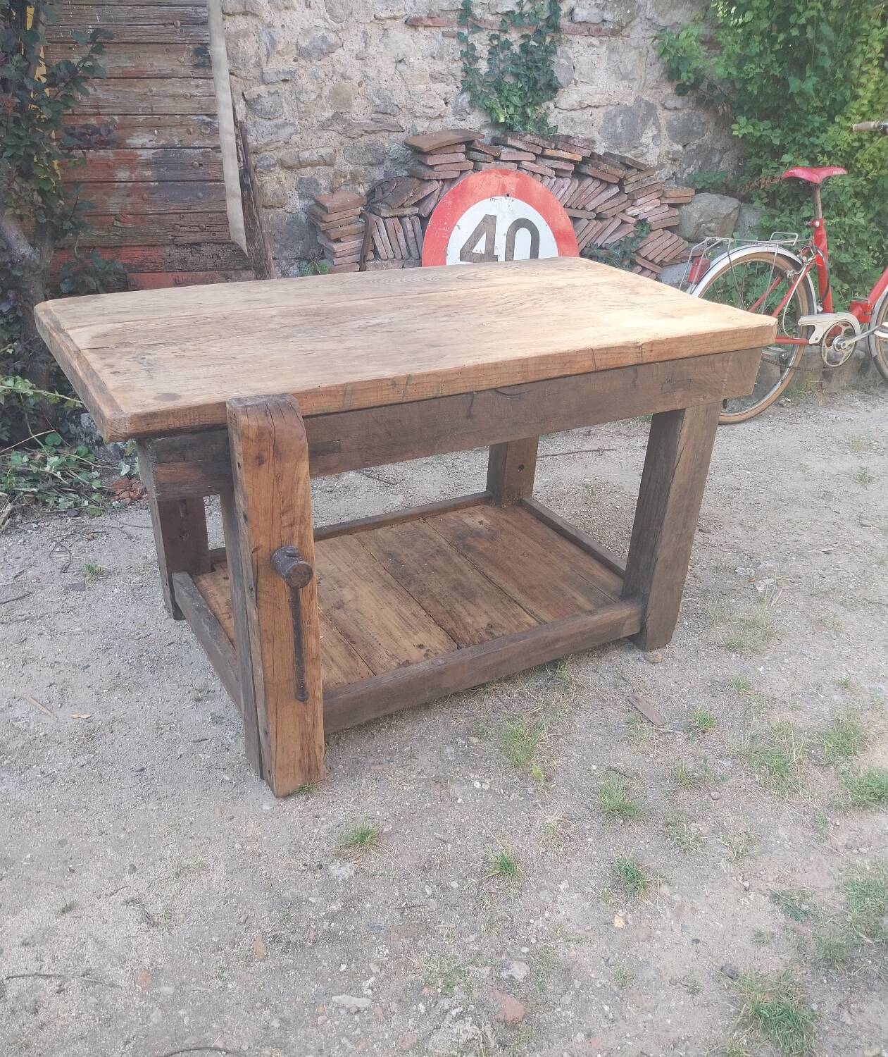 Wooden island table workbench