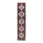Tapis turque vintage rose géométrique nouée à la main 83x375