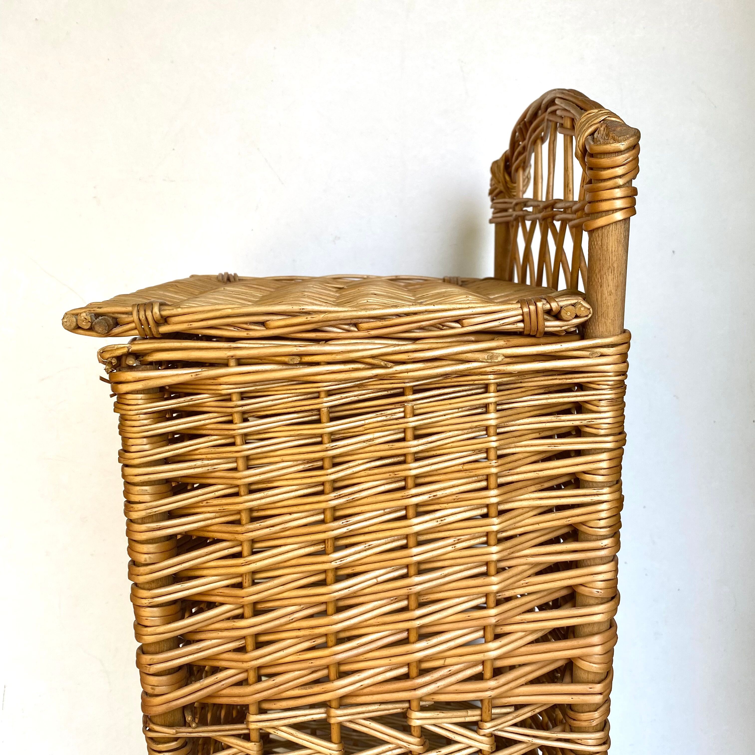 Vintage braided wicker bread hutch