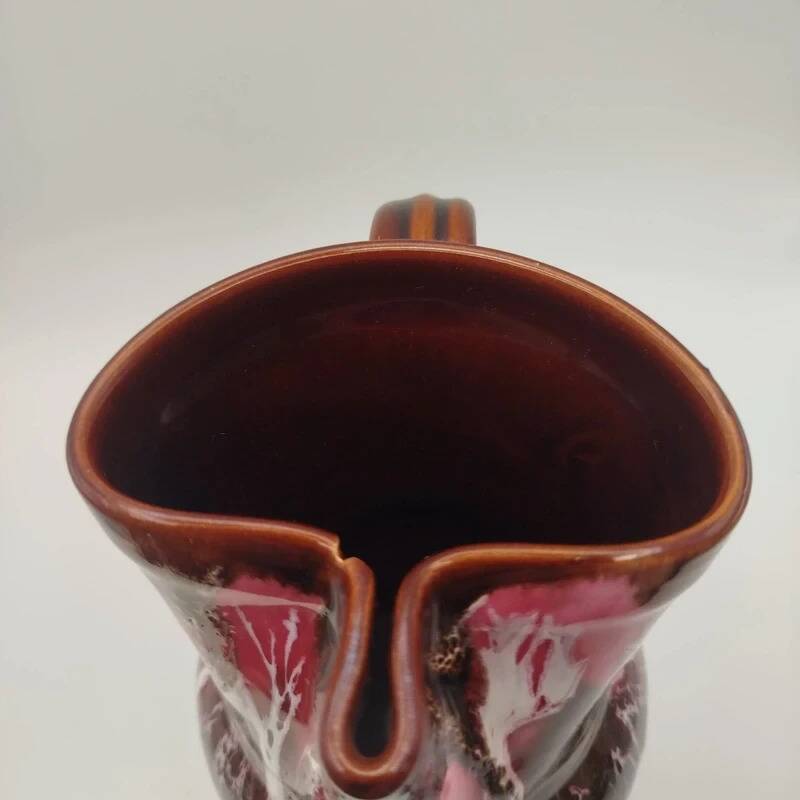 Pichet Vallauris vintage glazed ceramic with red drip design from the 1960s.
