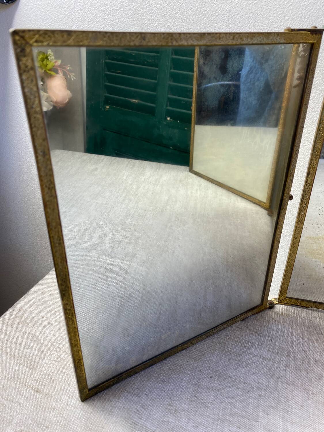 Vintage barber triptych mirror