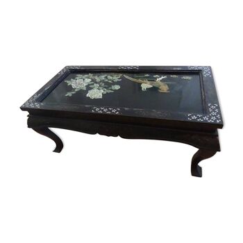 Table low décor birds with hard stones and mother of Pearl inlay