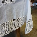 Old fabric and crochet tablecloth