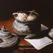 Still life with pewter pot and garlic – Marjolein van den Berg, c. 2011