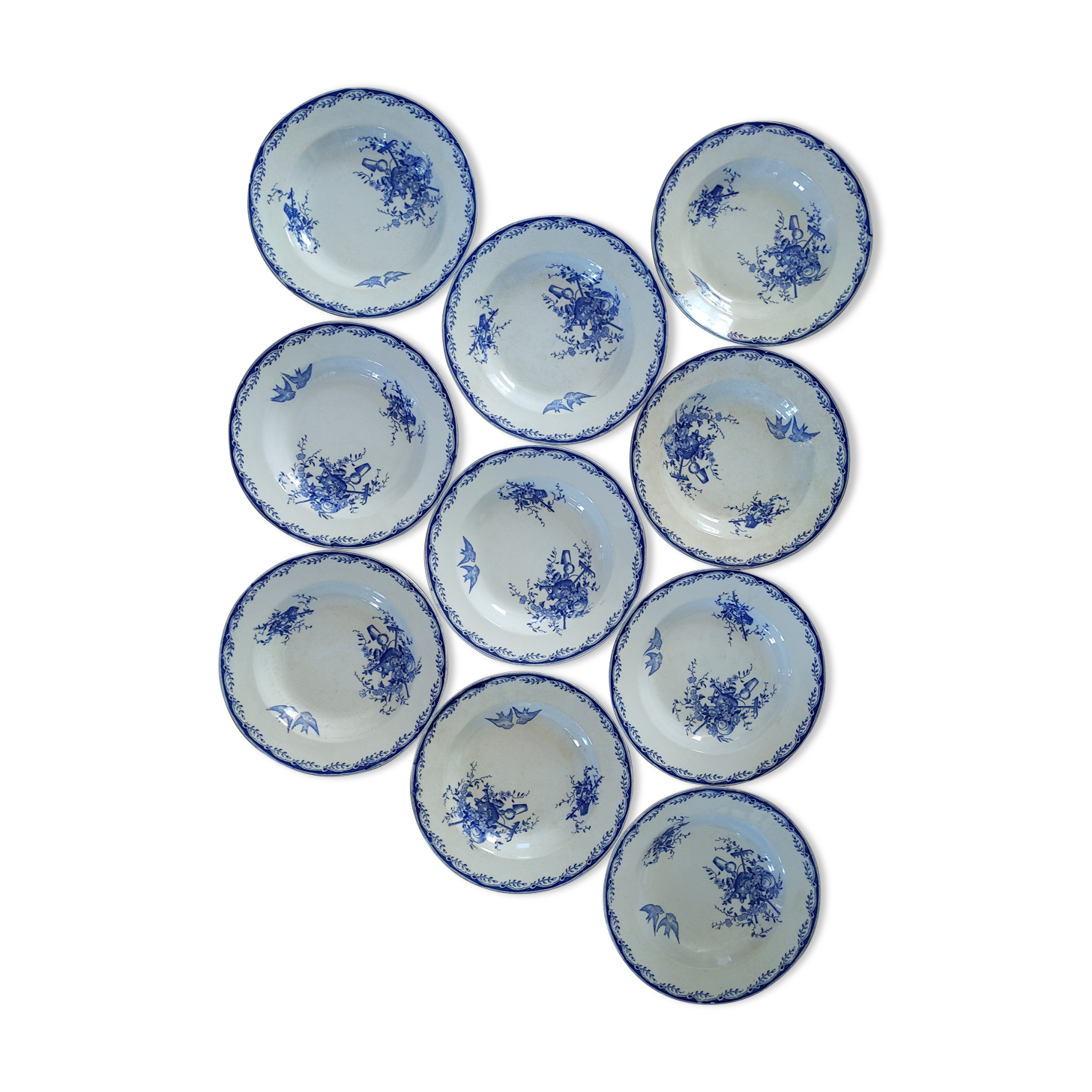 Plates old iron earth Sarreguemines Watteau