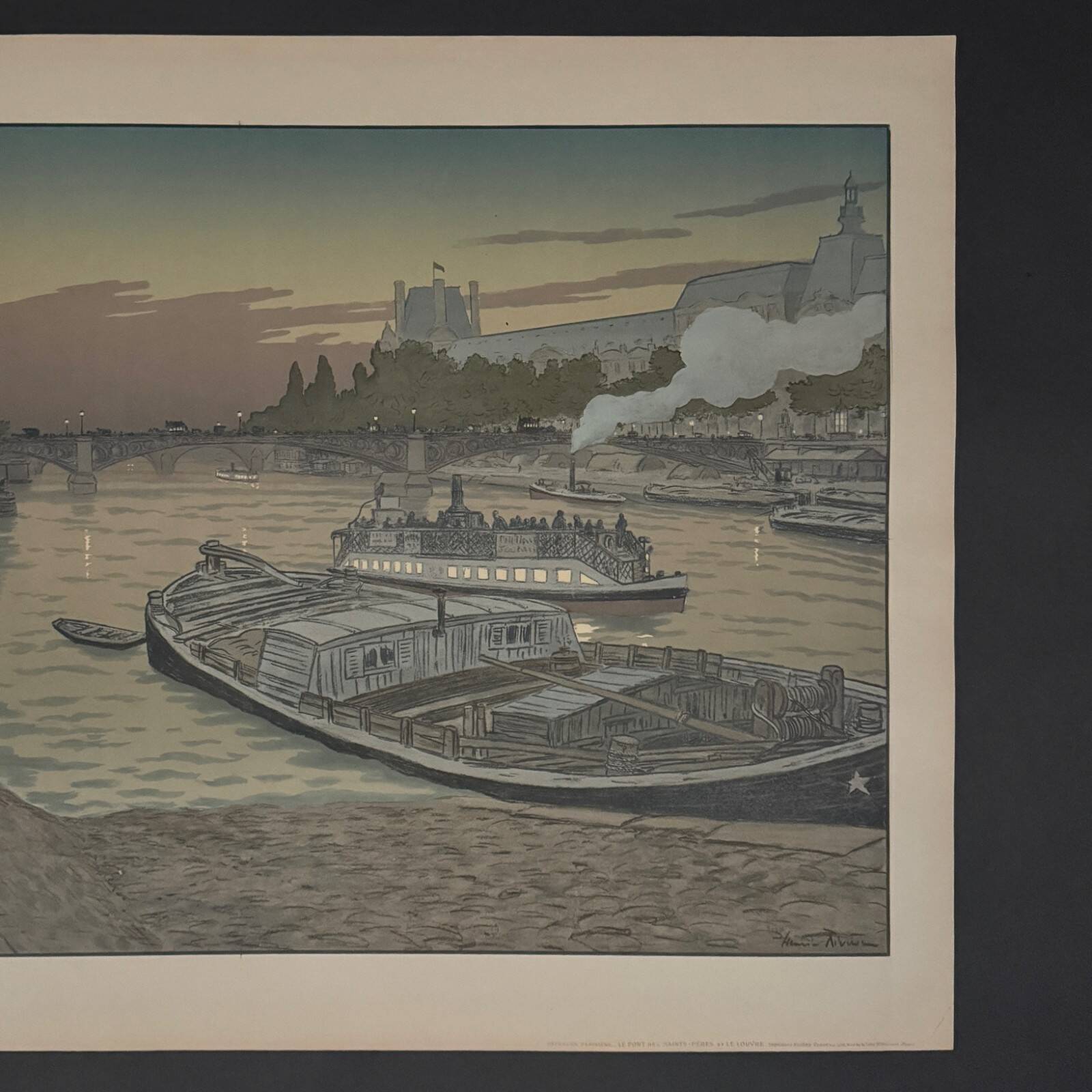 Lithograph by Henri Rivière The Pont des Saints-Pères and the Louvre