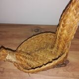 Panier coq poule en osier vintage années 70