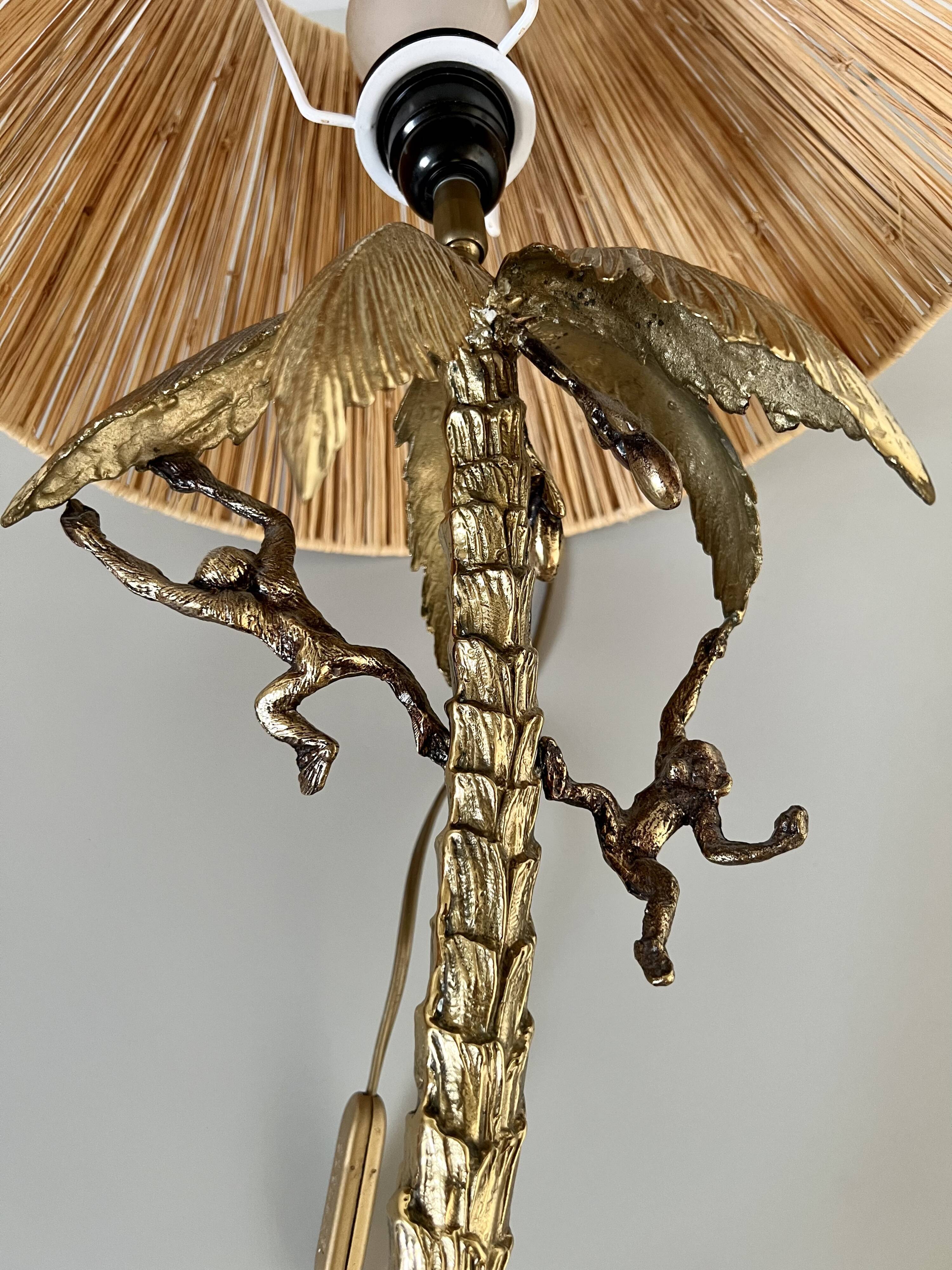 Table lamp gilded bronze palm tree and monkey
