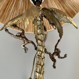 Table lamp gilded bronze palm tree and monkey