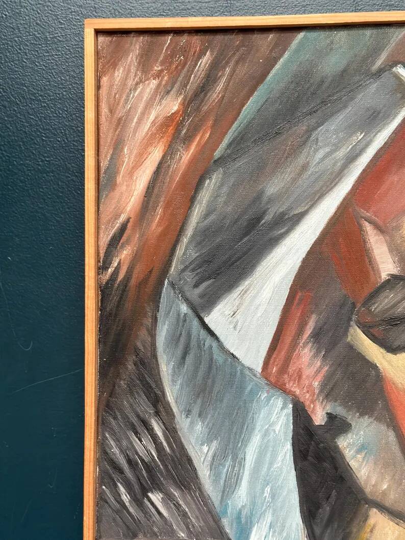 Original Swedish Oil on Canvas – “Cubist Woman Portrait” by Jan Pålsson – Signed – Dated 1980 – Vintage & Framed – 77 × 62 cm