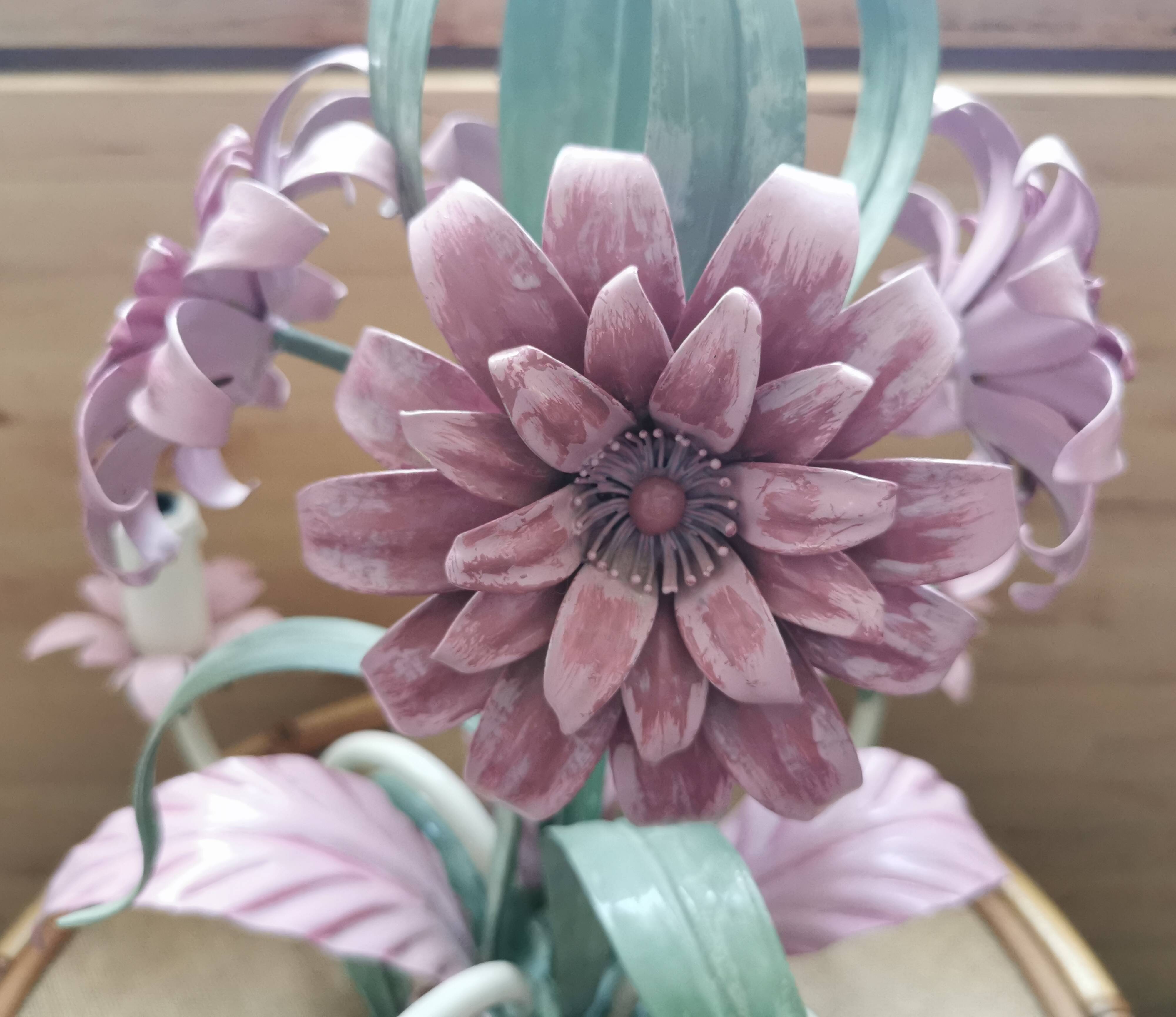 Lustre iron and painted sheet flowers camellias