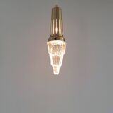 Set of 2 vintage glass & brass icicle pendant lamps for Vitrika, Denmark, 1960's/1970's