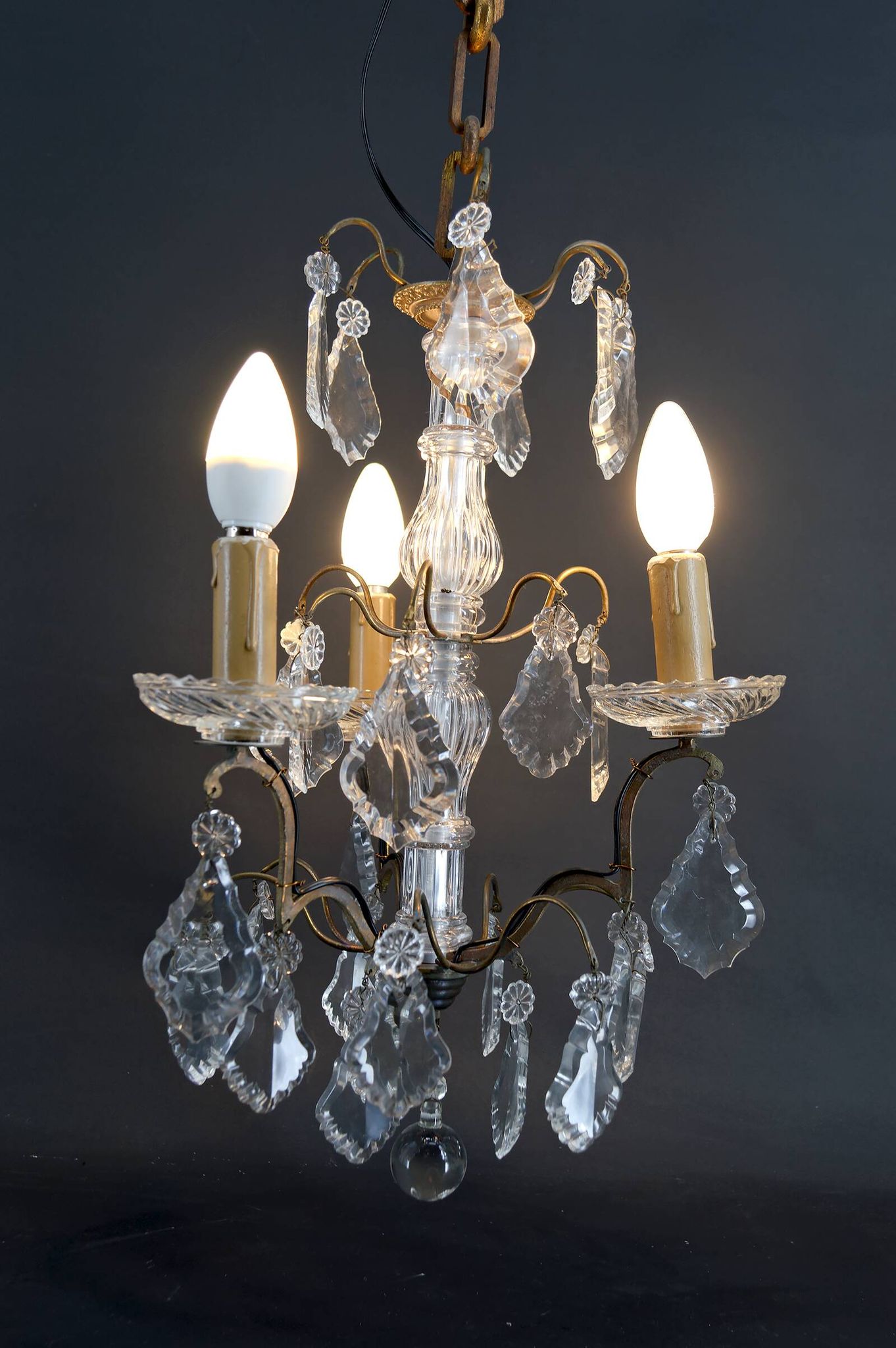Chandelier, bronze/Baccarat crystal, 3 lights, Louis XV style, Fr, 1900