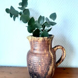 Vintage pitcher in flamed stoneware signed Guy