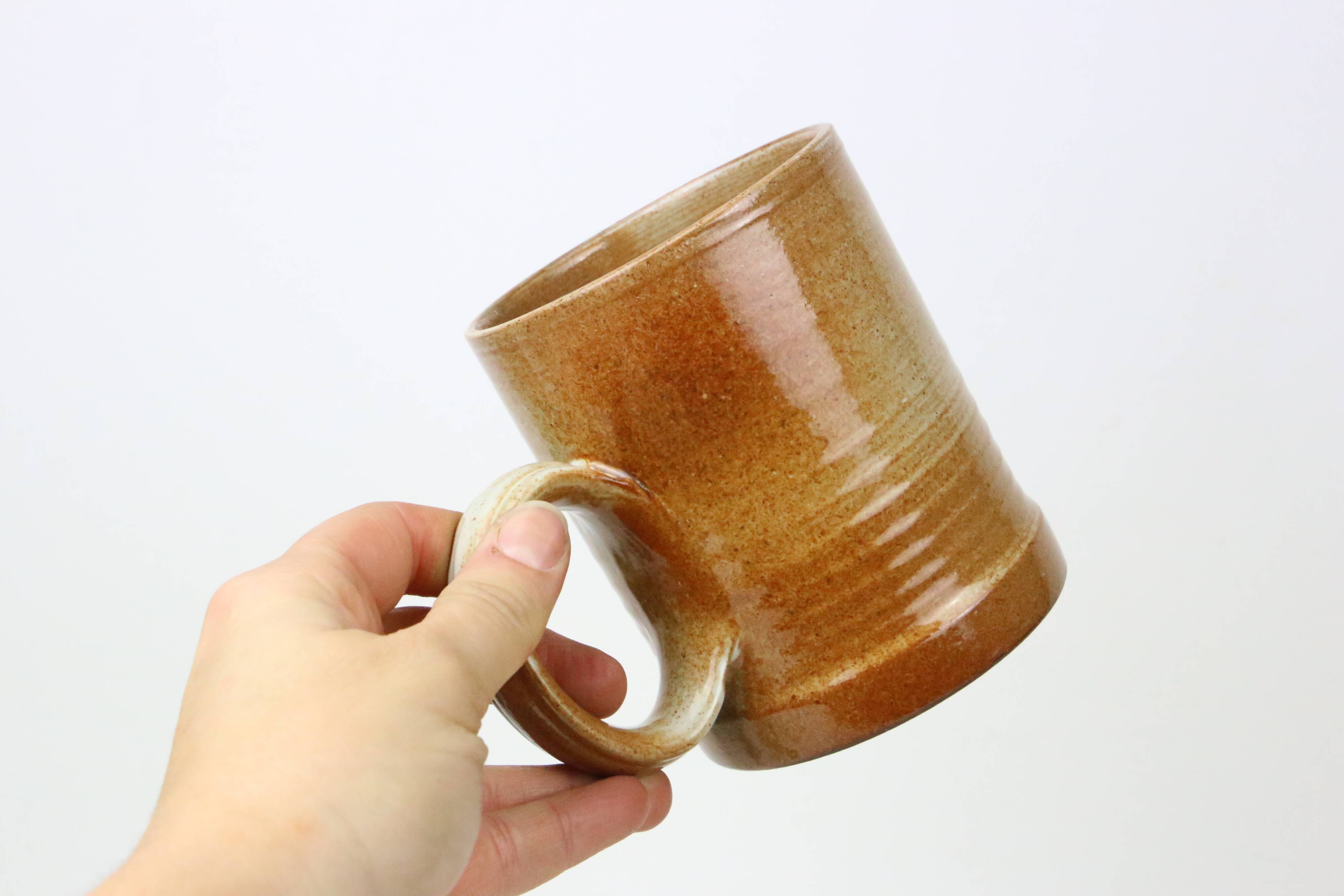 Set of 4 stoneware mugs, artisanal pottery, 1980