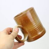 Set of 4 stoneware mugs, artisanal pottery, 1980